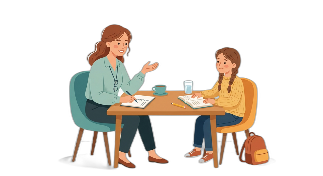 Teacher having a conversation with a student