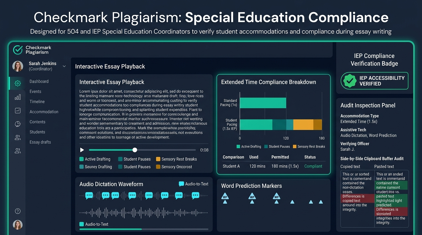 How Can 504 and IEP Coordinators Use Keystroke Replays to Verify Student Typing Accommodations and Extended Time Compliance? | Checkmark Plagiarism