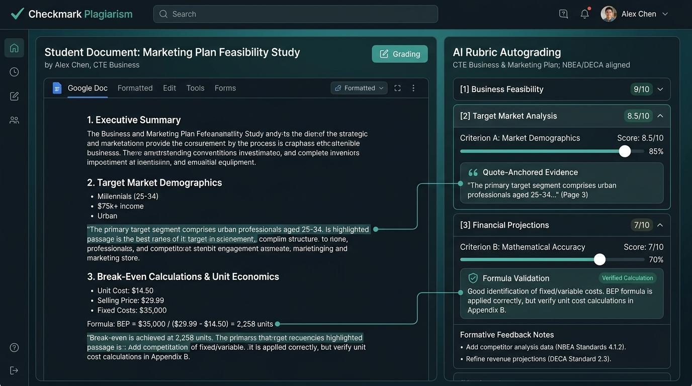 How Can CTE Business Teachers Use Rubric Autograding to Evaluate Feasibility Analyses in Student Marketing Plans? | Checkmark Plagiarism