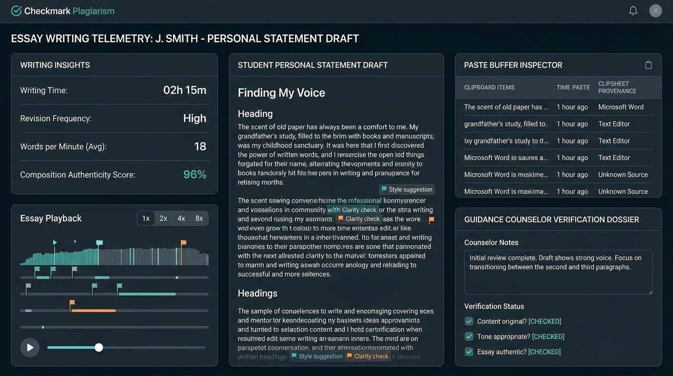 How Can High School Guidance Counselors Use Writing Telemetry to Resolve Ghostwriting Allegations in Senior Application Essays? | Checkmark Plagiarism