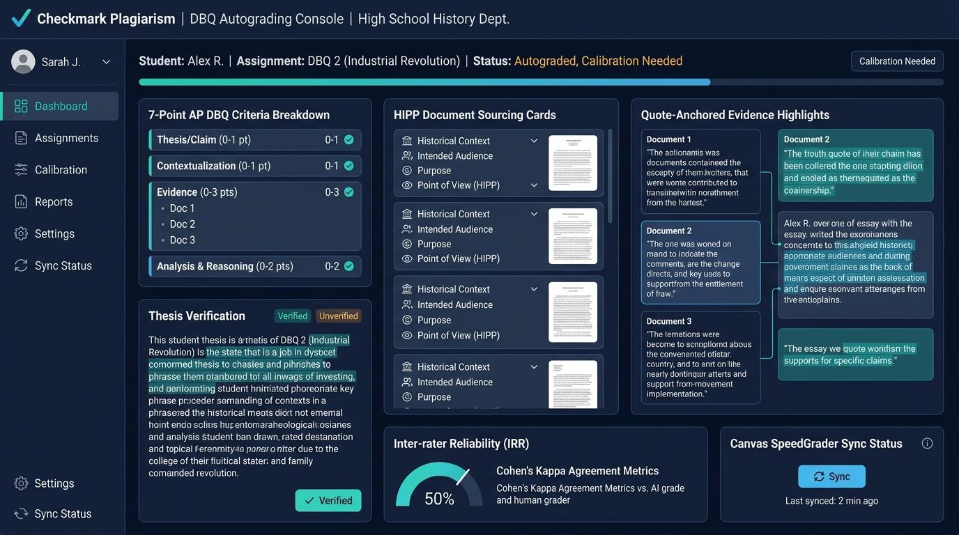 How Can High School History Departments Use Rubric Autograding to Score Document-Based Questions (DBQs) Consistently? | Checkmark Plagiarism