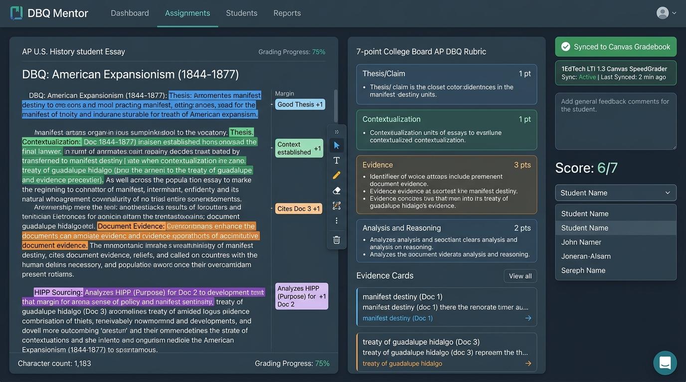 How Can High School Social Studies Departments Sync Formative DBQ Rubric Scores Back to Canvas Gradebook? | Checkmark Plagiarism