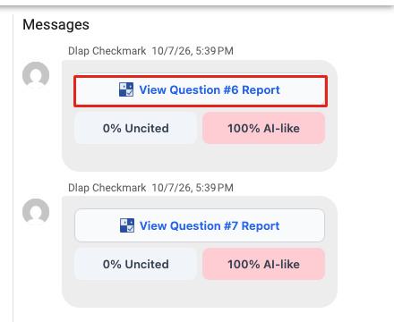 Checkmark report cards in Buzz Messages, with View Question #6 Report outlined