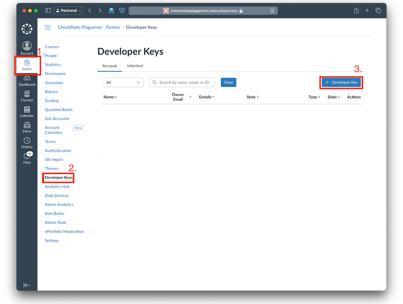 Navigating to Developer Keys in Canvas Admin