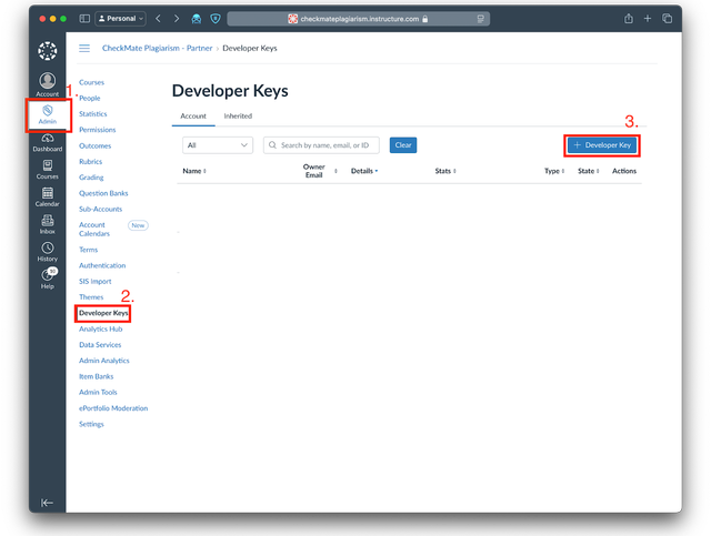 Creating a new API key in Canvas Developer Keys