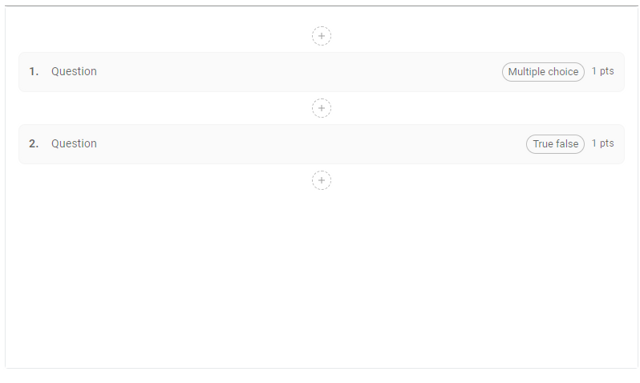 Checkmark Section: View existing questions and Plus (+) insertion buttons