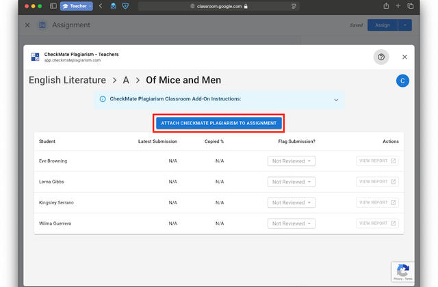 Selecting Checkmark Plagiarism from the add-ons list