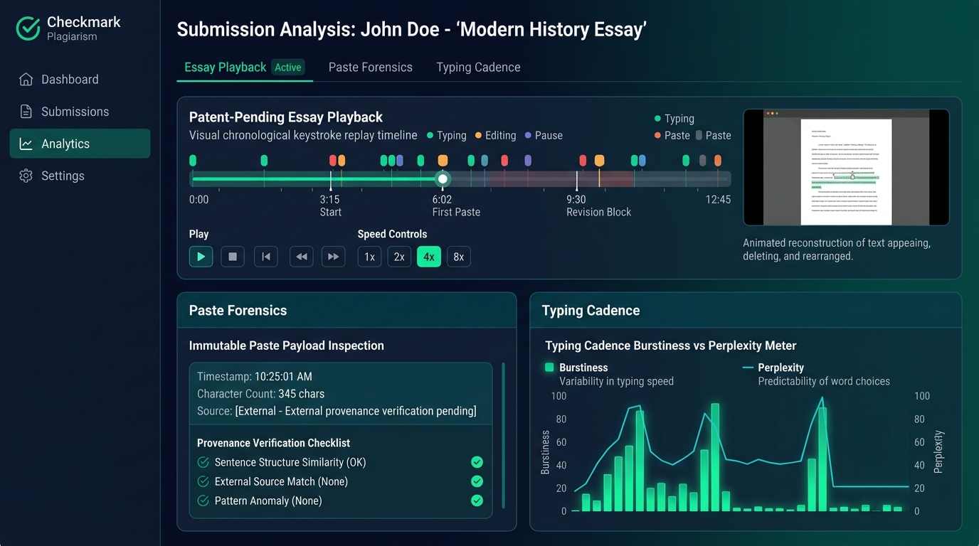 Checkmark Plagiarism Essay Playback and Writing Process Telemetry Dashboard