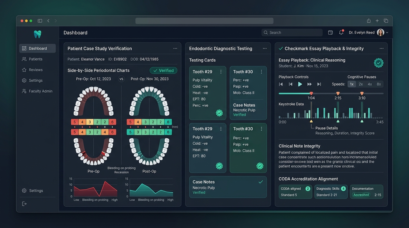 Checkmark Dental Clinical Case Study Verification and Essay Playback Dashboard