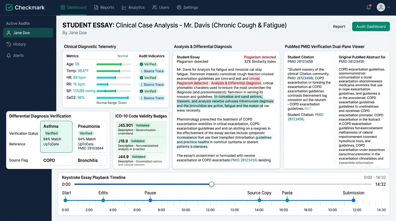 Checkmark Plagiarism Clinical Case Analysis Diagnostic Audit Interface for Health Sciences Faculty