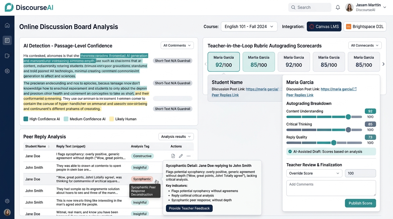 Online Discussion Board AI Detection and Peer Reply Analysis in Canvas and Brightspace - Checkmark Plagiarism